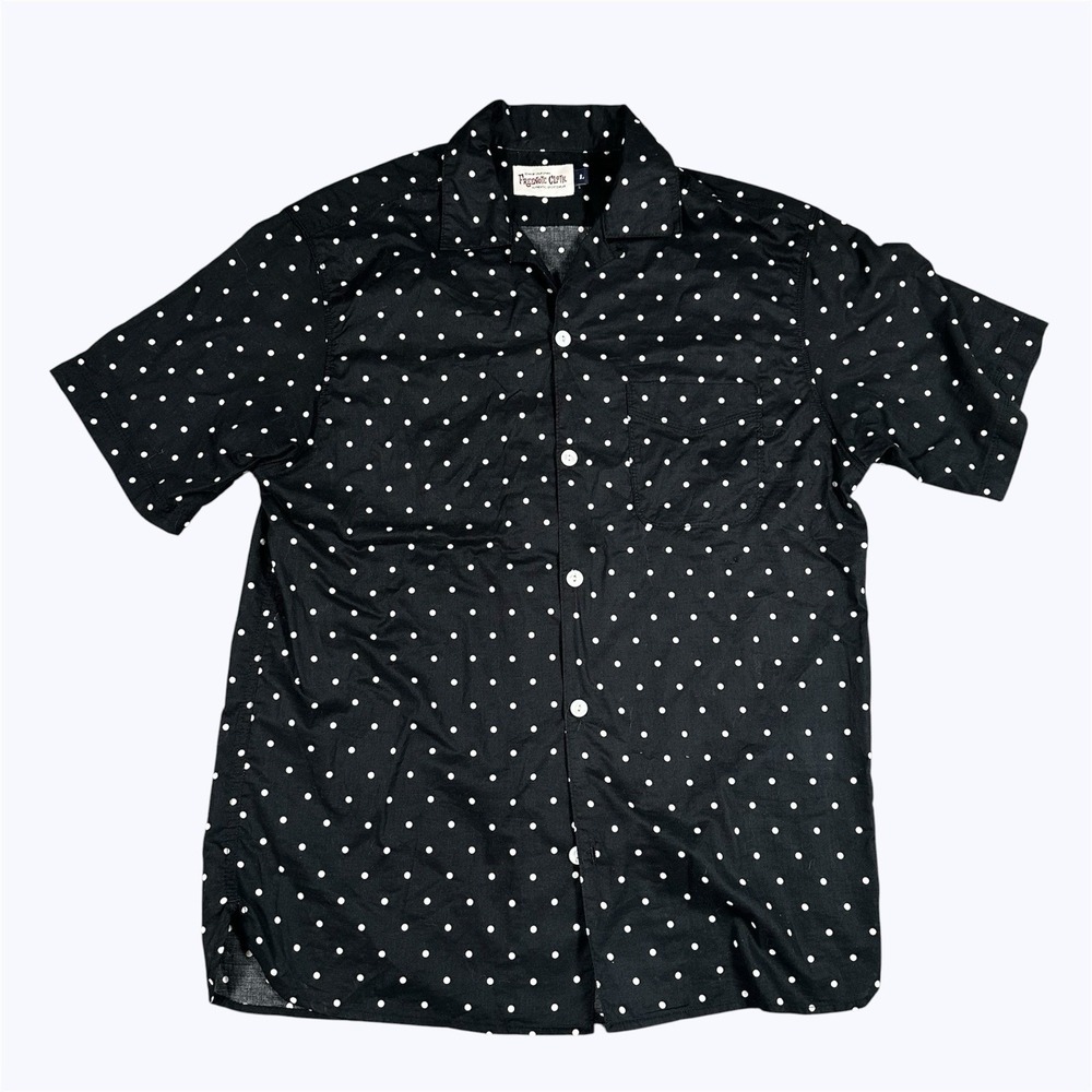 Freenote Cloth Shirt Mens L Black Polka Dot Hawaiian Short Sleeve USA Japanese